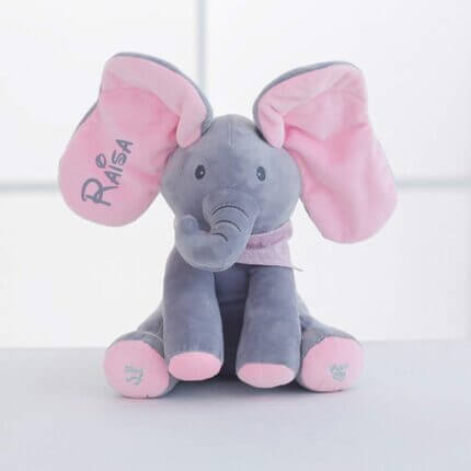 Elefant din plus Peek-A-Boo Roz Personalizat cu nume