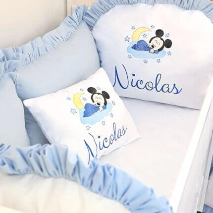 Set protectii laterale Blue Mickey Personalizate + perna cadou