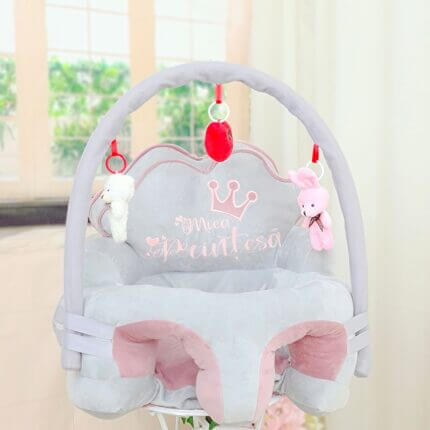 Fotoliu pentru bebe cu arcada Mica Printesa gri/roz pudra